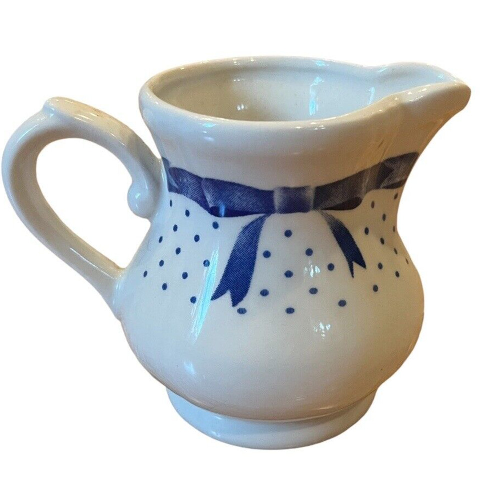 Churchill England Blue Bow Bone China Small Creamer Pitcher 3.5" tall Country